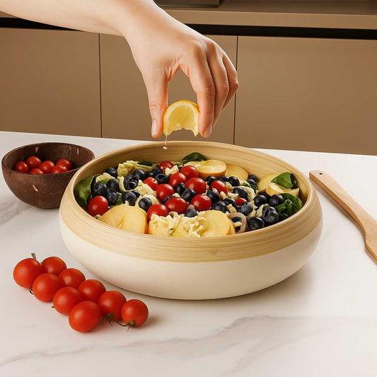 Bamboo Fruit Bowl & Home Decor Bowl (Off-White)