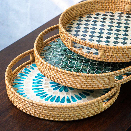 Rattan Trays • Mother of Pearl • Drift (Multiple Sizes)